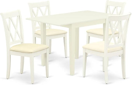 East West Furniture NDCL5-LWH-C Norden 5 Piece Room Set Includes a Rectangle Kitchen Table with Dropleaf and 4 Fabric Upholstered Dining Chairs, 30x48 Inch, Linen White - LeafyLoom