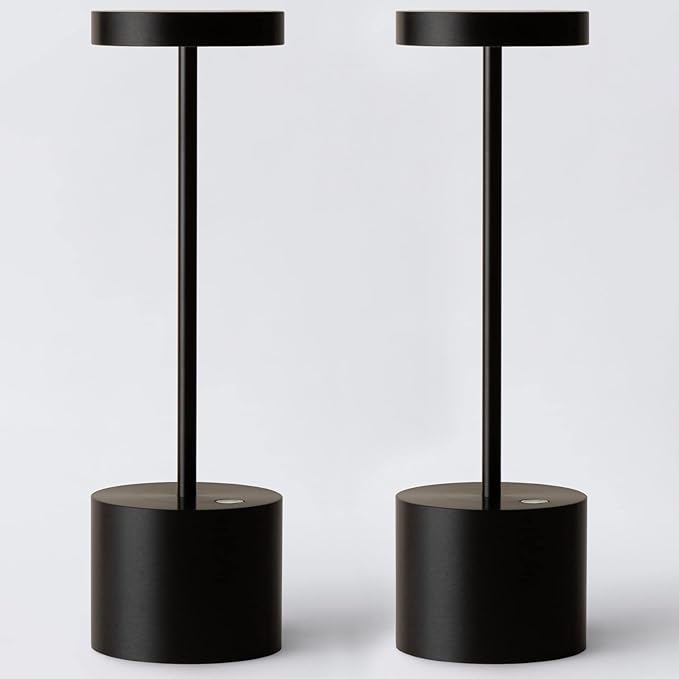 2 Pack Cordless Table Lamp Rechargeable Outdoor Waterproof Portable Battery Operated LED Table Light - for Home Restaurant Desk Bar Patio Kitchen Dinning Party (Black) - LeafyLoom
