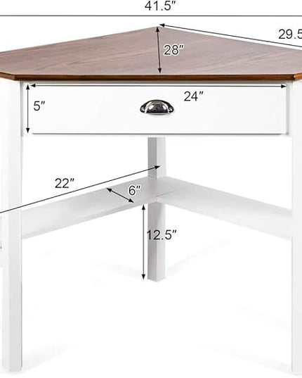 Nightcore Small, Wood Computer Desk, Compact Writing w/Drawer & Storage Shelves, Space Saving Study Workstation, Laptop PC Corner Table, Natural - LeafyLoom