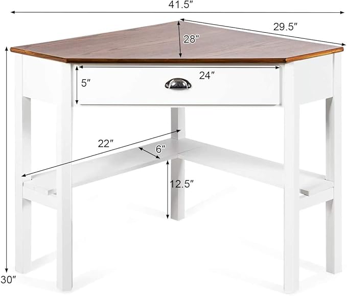 Nightcore Small, Wood Computer Desk, Compact Writing w/Drawer & Storage Shelves, Space Saving Study Workstation, Laptop PC Corner Table, Natural - LeafyLoom