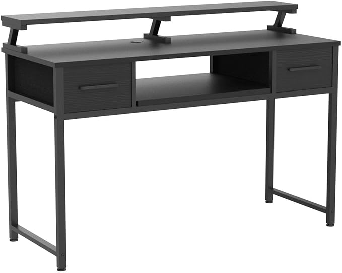 ODK Computer Desk Study Table, 55 Inch Office Desk with Drawers and Keyboard Tray, Study Desk Work Desk with Monitor Shelf, Writing Desk with Storage for Home Office, Black - LeafyLoom