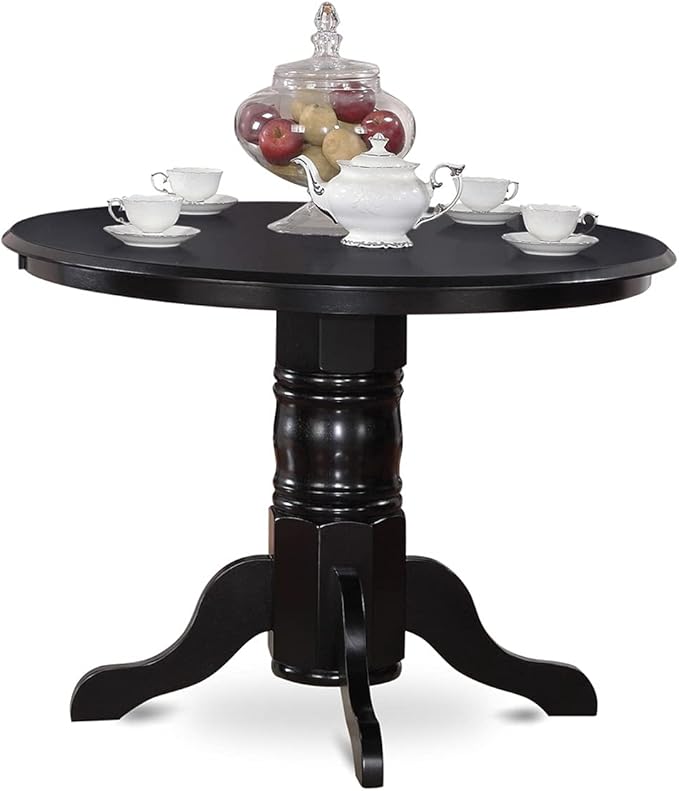 East West Furniture SHEN5-BLK-69 5 Piece Dining Room Table Set Includes a Round Kitchen Table with Pedestal and 4 Black Faux Leather Parson Dining Chairs, 42x42 Inch, Black - LeafyLoom
