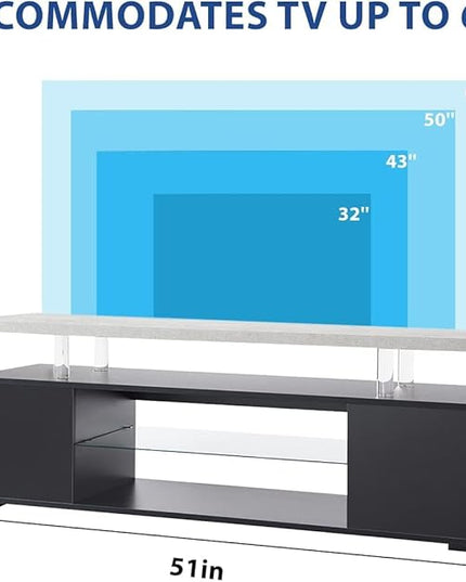 NicBex TV Stand for 65 Inch TV LED Gaming Entertainment Center Media Storage Console Table with Large Sliding Drawer & Side Cabinet for Living Room,Bedroom,51 Inch,Grey+Black - LeafyLoom