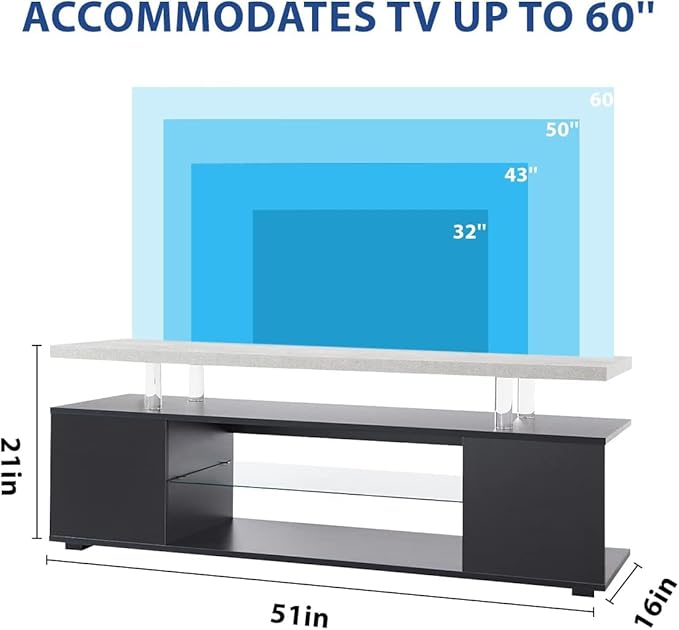 NicBex TV Stand for 65 Inch TV LED Gaming Entertainment Center Media Storage Console Table with Large Sliding Drawer & Side Cabinet for Living Room,Bedroom,51 Inch,Grey+Black - LeafyLoom