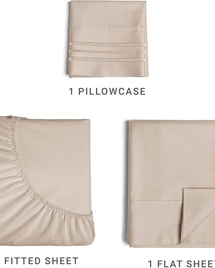 Twin Size 3 Piece Sheet Set - Comfy Breathable & Cooling Sheets - Hotel Luxury Bed Sheets for Women & Men - Deep Pockets, Easy-Fit, Extra Soft & Wrinkle Free Sheets - Wheat Oeko-Tex Bed Sheet Set - LeafyLoom
