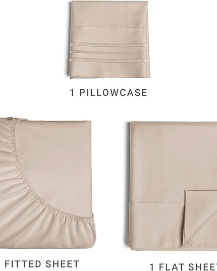 Twin XL Size 3 Piece Sheet Set - Comfy Breathable & Cooling Sheets - Hotel Luxury Bed Sheets for Women & Men - Deep Pockets, Easy-Fit, Extra Soft & Wrinkle Free Sheets - Wheat Oeko-Tex Bed Sheet Set - LeafyLoom