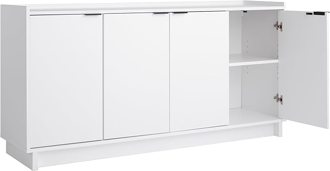 Prepac Simply Modern 4 Console Table, White Doors and Shelves, Sideboard Storage Cabinet, 60" W x 30" H x 16" D - LeafyLoom