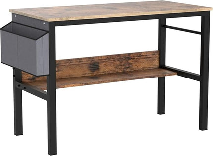 DKLGG Small Computer Desk Study Table, 43 Inch Home Office Laptop Table for Small Spaces, Modern Work Writing Table with Storage Bag & Headphone Hook, Rustic Brown - LeafyLoom