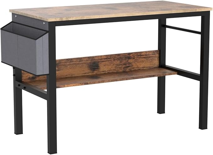 DKLGG Small Computer Desk Study Table, 43 Inch Home Office Laptop Table for Small Spaces, Modern Work Writing Table with Storage Bag & Headphone Hook, Rustic Brown - LeafyLoom