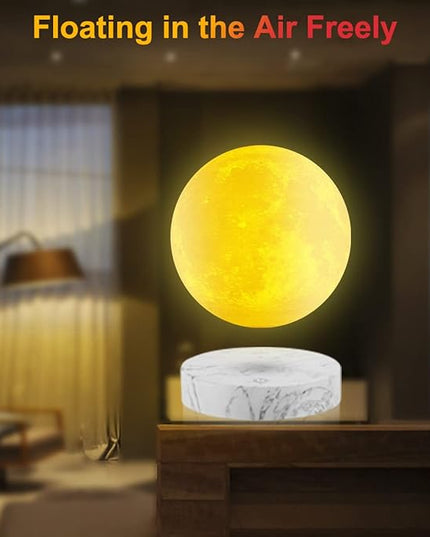 VGAzer Levitating Moon Lamp,Floating and Spinning in Air Freely with 3D Printing LED Moon Light Has 3 Colors for Unique Christmas Gifts,Room Decor (Marble Base 3 Colors) - LeafyLoom