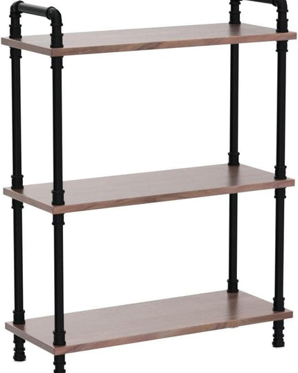 3 Tier Industrial Pipe Bookcase, Rustic Farmhouse Bookshelf with Solid Wood for Living Room, Kitchen, Office - LeafyLoom