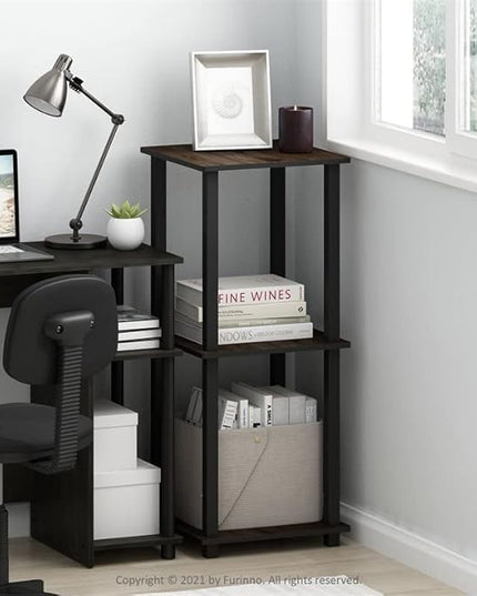 Furinno Efficient Home Laptop Notebook Computer Desk with Square Shelves, Americano/Black - LeafyLoom