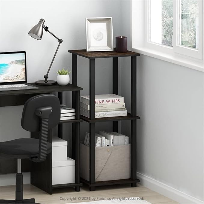Furinno Efficient Home Laptop Notebook Computer Desk with Square Shelves, Americano/Black - LeafyLoom