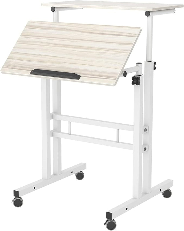 SDHYL Mobile Stand Up Desk, 24 inch Laptop Computer Desk Adjustable Standing Home Office Desks with Roller, Student Desk School Desk Simple Stand Up Desk Small Desks for Small Spaces, Maple - LeafyLoom