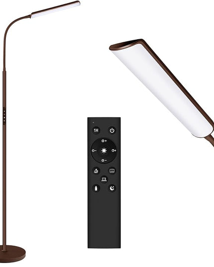 Dimunt LED Floor Lamp, Bright 15W Floor Lamps for Living Room, Adjustable 3000K-6000K & Brightness Standing Lamp with Remote & Touch Control, Reading Floor Lamps with 1H Timer for Home Office-Brown - LeafyLoom