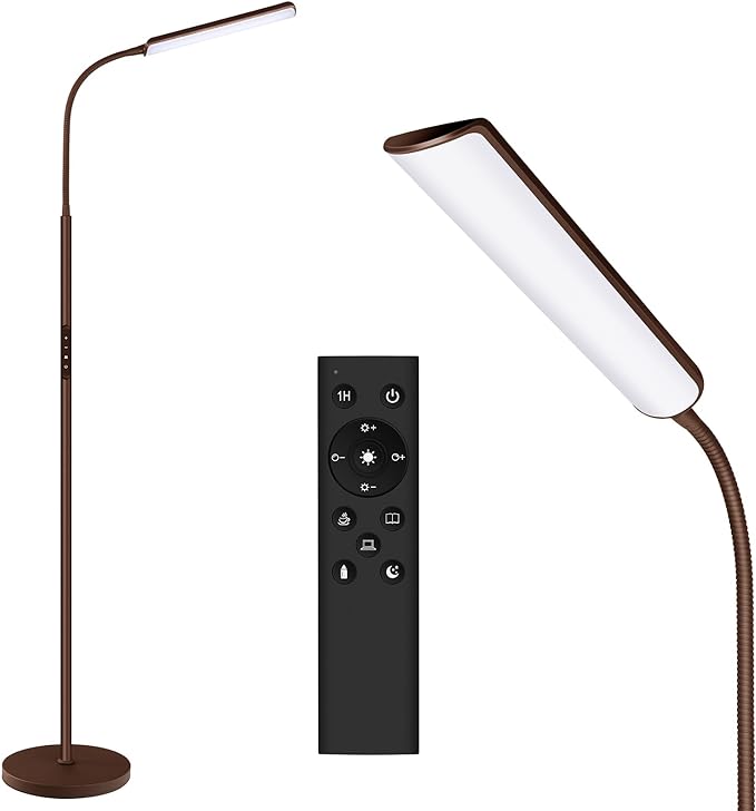 Dimunt LED Floor Lamp, Bright 15W Floor Lamps for Living Room, Adjustable 3000K-6000K & Brightness Standing Lamp with Remote & Touch Control, Reading Floor Lamps with 1H Timer for Home Office-Brown - LeafyLoom
