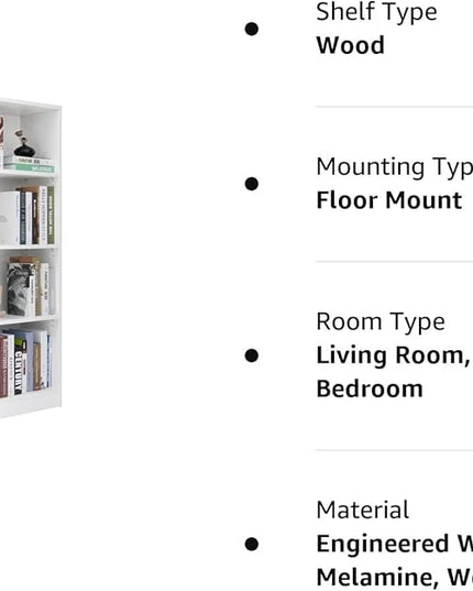 Sunon 4 Shelf Wood Bookcase Freestanding Display Shelf Adjustable Layers Bookshelf for Home Office Library Small Narrow Space (White, 4-Layers) - LeafyLoom