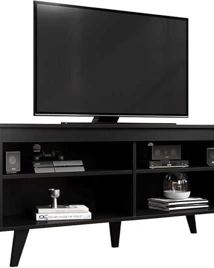 Madesa TV Stand Cabinet with 4 Shelves and Cable Management, Entertainment Center for TVs up to 55 Inches, Wooden, 23'' H x 15'' D x 53'' L – Black - LeafyLoom
