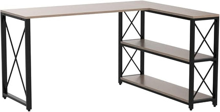 Tribesigns Reversible Industrial L-Shaped Desk with Storage Shelves, Corner Computer Desk PC Laptop Study Table Workstation for Home Office Small Space (Grey, 53") - LeafyLoom