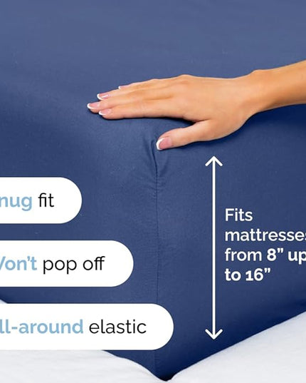 Full Size 4 Piece Sheet Set - Comfy Breathable & Cooling Sheets - Hotel Luxury Bed Sheets for Women & Men - Deep Pockets, Easy-Fit, Extra Soft & Wrinkle Free Sheets - Navy Blue Oeko-Tex Bed Sheet Set - LeafyLoom