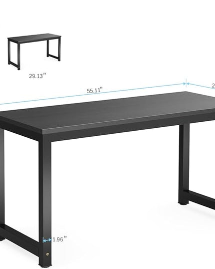 Tribesigns Computer Desk, 55 inch Large Office Desk Computer Table Study Writing Desk for Home Office, Black + Black Leg - LeafyLoom