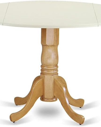 East West Furniture DLT-LOK-TP Dublin Kitchen Table - a Round Dining Table Top with Dropleaf & Pedestal Base, 42x42 Inch, Linen White & Oak - LeafyLoom