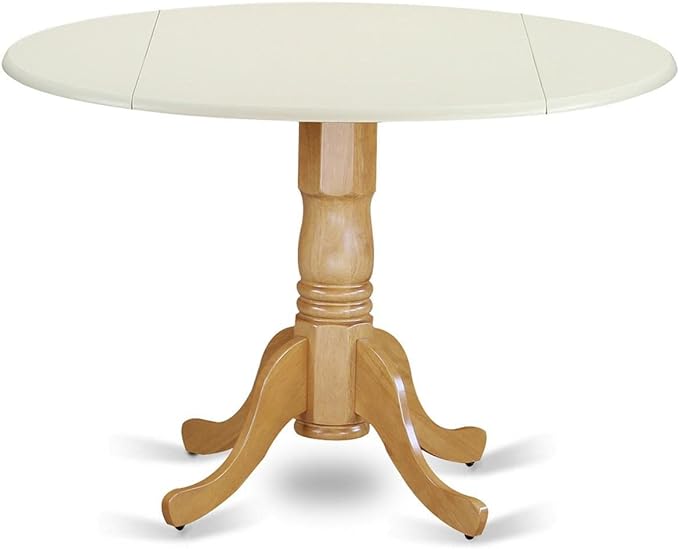 East West Furniture DLT-LOK-TP Dublin Kitchen Table - a Round Dining Table Top with Dropleaf & Pedestal Base, 42x42 Inch, Linen White & Oak - LeafyLoom