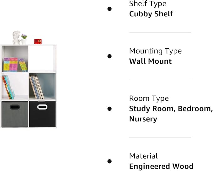 PATHIRA US Wooden Storage Bookcase 6-Cube, Fits 11 Inch Storage Bin, Modular Bookshelf Square Cabinet Organizer, Display Cube Shelves Compartments, White - LeafyLoom