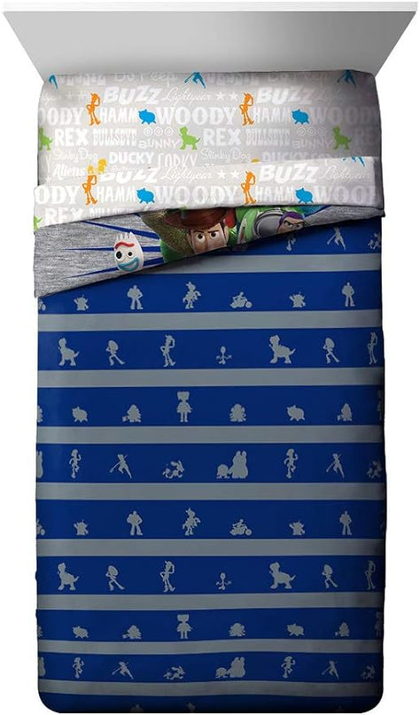 Jay Franco Disney Pixar Story 4 All The Twin/Full Comforter & Sham Set - Super Soft Kids Reversible Bedding Features Woody & Buzz Lightyear - Fade Resistant Microfiber(Official Disney Pixar Product) - LeafyLoom