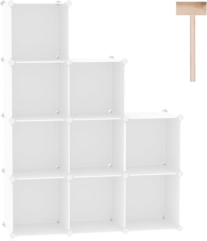 C&AHOME Cube Storage, 9-Cube Bookshelf, Plastic Closet Cabinet Organizer, DIY Stackable Bookcase, Modular Shelving Units Ideal for Home, Office, Kids Room, 36.6" L x 12.4" W x 48.4" H Milky UPCS09M - LeafyLoom