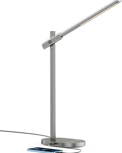 ProtoArc Modern Desk Lamp, Metal Aluminum Alloy Dimmable LED Desk Light with USB Charging Port, Eye-Caring Table Light, Touch Control, 5 Color Modes, 6 Brightness Levels, Timer for Home Office Bedroom - LeafyLoom