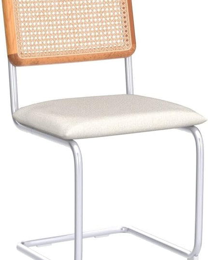 Zesthouse Mid Century Modern Dining Chairs Set of 2, Upholstered Boucle Kitchen Chairs, Famous Breuer Designed Chairs, Armless Accent Chairs with Natural Cane Back & Stainless Chrome Base - LeafyLoom