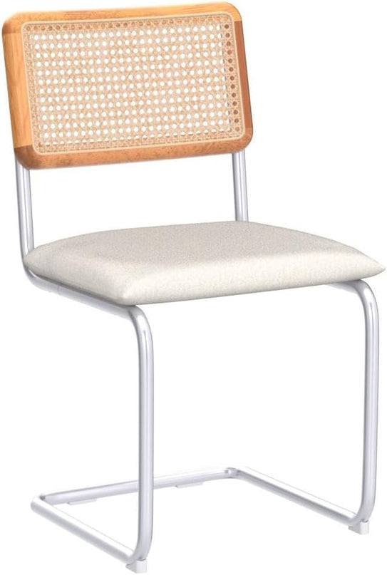 Zesthouse Mid Century Modern Dining Chairs Set of 2, Upholstered Boucle Kitchen Chairs, Famous Breuer Designed Chairs, Armless Accent Chairs with Natural Cane Back & Stainless Chrome Base - LeafyLoom