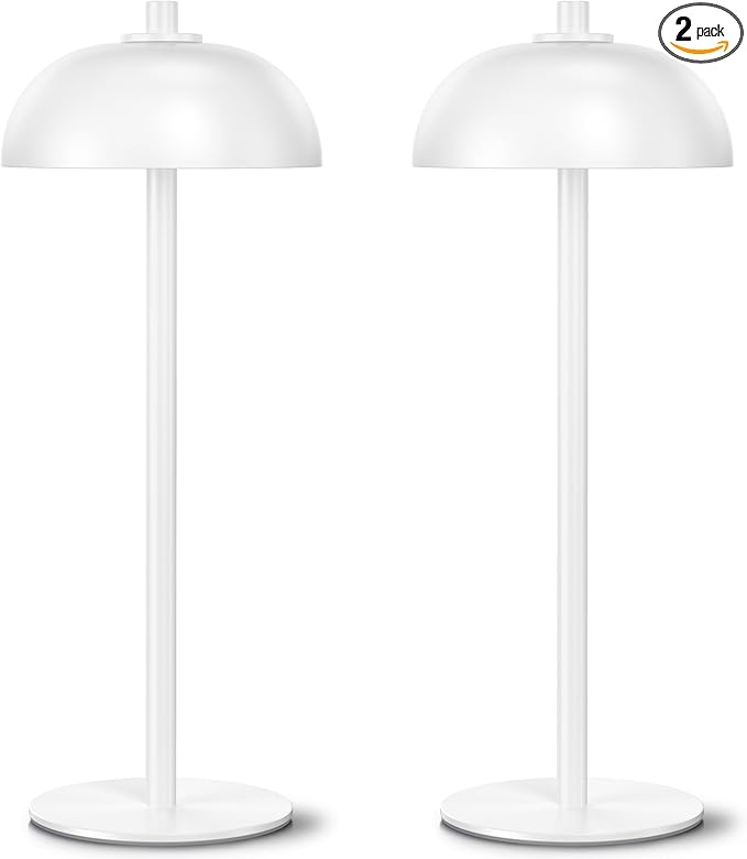 2 Pack Cordless Table Lamp, 5000mAh Portable Rechargeable Table Lamp, 3 Color Modes Stepless Dimming Table Light with Memory Function, for Dinner, Patio, Home, Restaurant.(White) - LeafyLoom