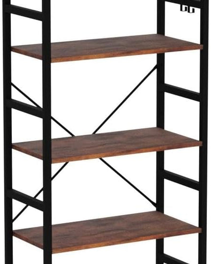 Yoobure 5 Tier Bookshelf - Tall Book Shelf Modern Bookcase for CDs/Movies/Books, Rustic Book Case Industrial Bookshelves Book Storage Organizer for Bedroom Home Office Living Room Brown - LeafyLoom
