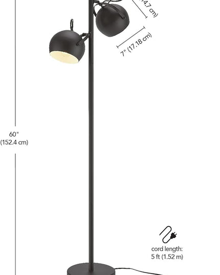 Globe Electric 67518 61" 2-Light Floor, Matte, Adjustable Lamp Heads, in-Line On Off Foot Switch, Miles (Black) - LeafyLoom