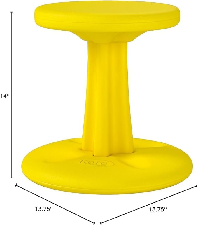 Kore Kids Wobble Chair - Flexible Seating Stool for Classroom & Elementary School, ADD/ADHD - Made in The USA - Age 6-7, Grade 1-2, Yellow (14in) - LeafyLoom