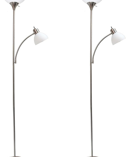 Simple Designs LF2000-BSN-2PK Floor Lamp with Reading Light 2 Pack, Brushed Nickel - LeafyLoom