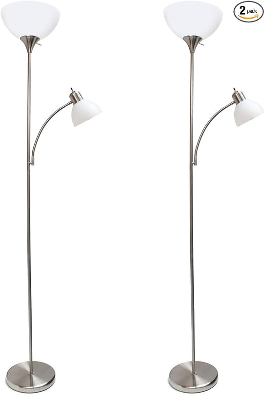 Simple Designs LF2000-BSN-2PK Floor Lamp with Reading Light 2 Pack, Brushed Nickel - LeafyLoom