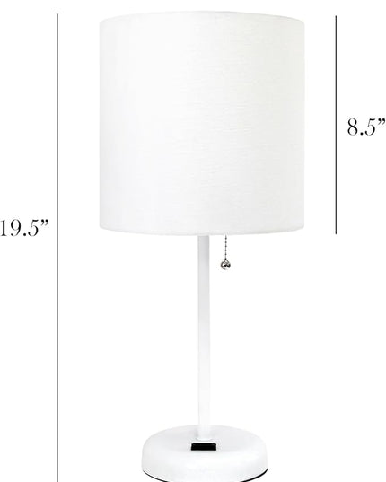 Simple Designs LT1144-WOW Sleek and Slender White Table Lamp with Charging Outlet for Bedroom, Living Room, Entryway, Office, Dining Room, Study, White Shade - LeafyLoom