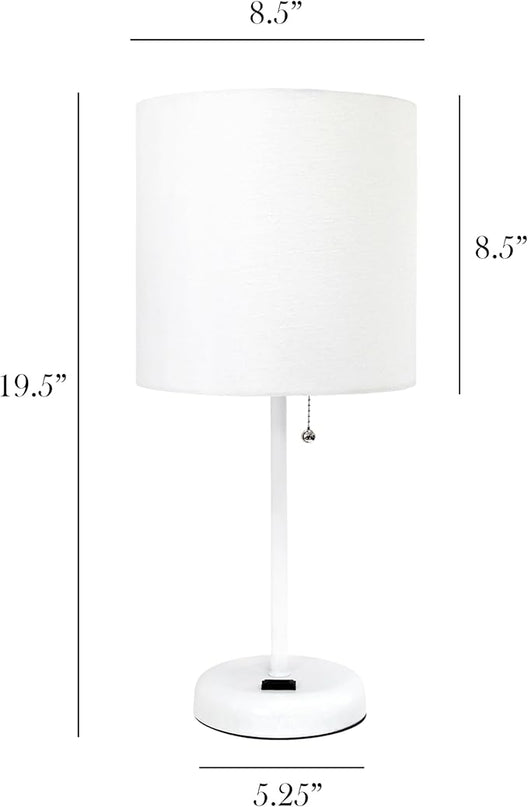 Simple Designs LT1144-WOW Sleek and Slender White Table Lamp with Charging Outlet for Bedroom, Living Room, Entryway, Office, Dining Room, Study, White Shade - LeafyLoom