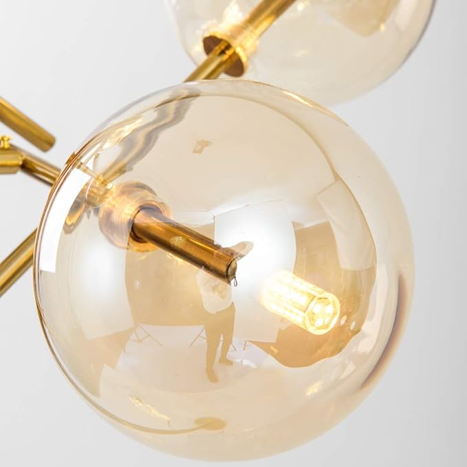 TD00145 Sputnik Chandelier Floor Lamp for Bedroom,4-Lights Glass Shade Floor Lamps for Living Room,Brass/Gold - LeafyLoom
