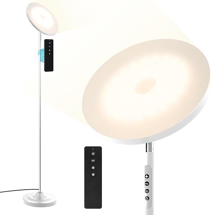 Floor Lamp, 36W/3600LM Bright Floor Lamp with Remote Control, RGB Color Changing Torchiere Floor Lamp, Stepless Adjust Color Temperatures & Brightness for Bedroom and Play Room - LeafyLoom