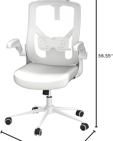 𝑯𝑶𝑴𝑬 𝑶𝑭𝑭𝑰𝑪𝑬 𝑪𝑯𝑨𝑰𝑹, Ergonomic Mesh Desk Chair, High Back Computer Chair- Adjustable Headrest with Flip-Up Arms, Lumbar Support, Swivel Executive Task Chair (Modern, White) - LeafyLoom