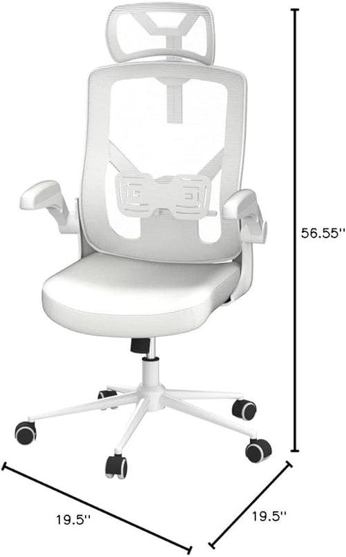 𝑯𝑶𝑴𝑬 𝑶𝑭𝑭𝑰𝑪𝑬 𝑪𝑯𝑨𝑰𝑹, Ergonomic Mesh Desk Chair, High Back Computer Chair- Adjustable Headrest with Flip-Up Arms, Lumbar Support, Swivel Executive Task Chair (Modern, White) - LeafyLoom