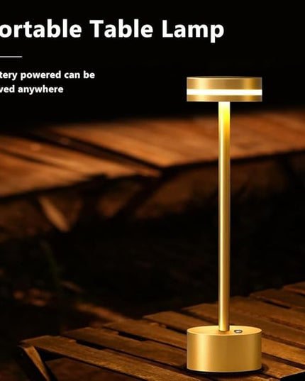 Cordless Metal Desk Lamp,Portable LED Table Lamp with Touch Sensor,3 Color Rechargeable Lamp,3-Levels Brightness Lamp,Night Light for Kids Nursery,Bedside Lamp,Dining Room Lamp (Gold) - LeafyLoom