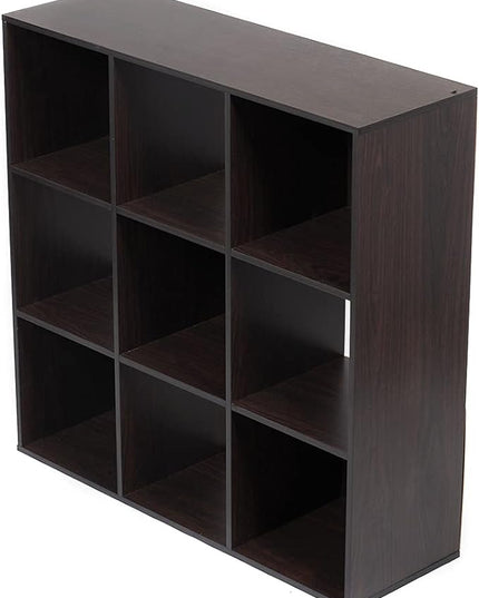 Home Basics 9-Cube Storage Organizer with 11" Shelf Opening Espresso MDF Bookcase and Display Shelf | Open and Closed Back Combination | Horizontal or Vertical Orientation - LeafyLoom