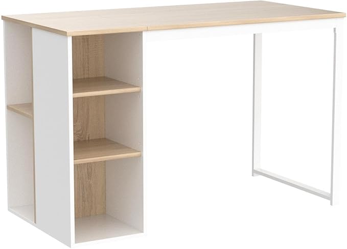 Coavas Computer Desk with Storage, Home Office Desk with Adjustable Shelves, Simple Style Writing Study Desk with Metal Frame, Modern Design PC Laptop Desk, 47 inch, Oak - LeafyLoom