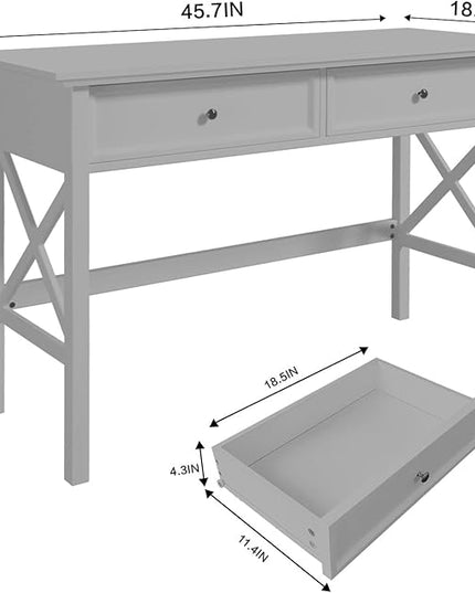 Computer Desk with 2 Drawers, Elegant Home Office Writing Study Desk with Storage, Modern Simple Vanity Desk Console Table for Living Room, Grey - LeafyLoom