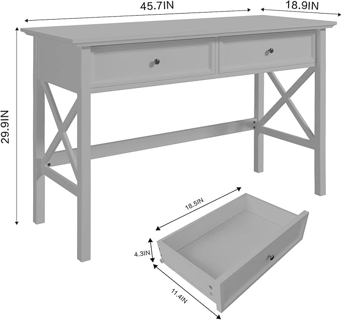 Computer Desk with 2 Drawers, Elegant Home Office Writing Study Desk with Storage, Modern Simple Vanity Desk Console Table for Living Room, Grey - LeafyLoom